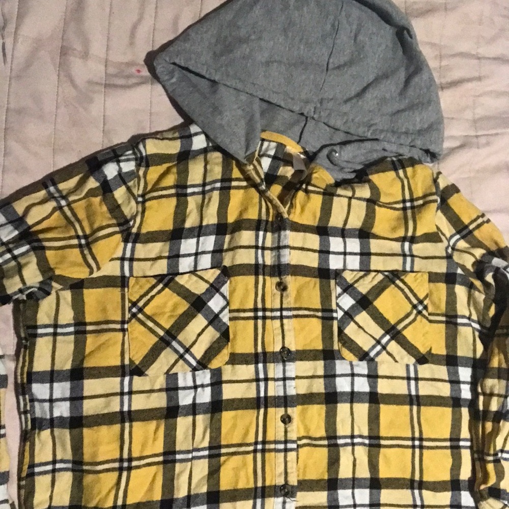 Yellow Plaid Hoodie Shirt